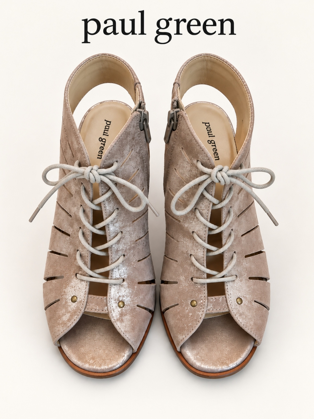 Paul Green Blush Metallic Lace Up Side Zipper Booties/Sandals, Size 8 (5 1/2 UK)